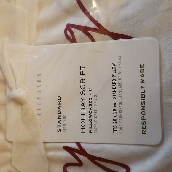 NWT POTTERY BARN HOLIDAY SCRIPT STANDARD PILLOWCASES - Picture 2 of 5